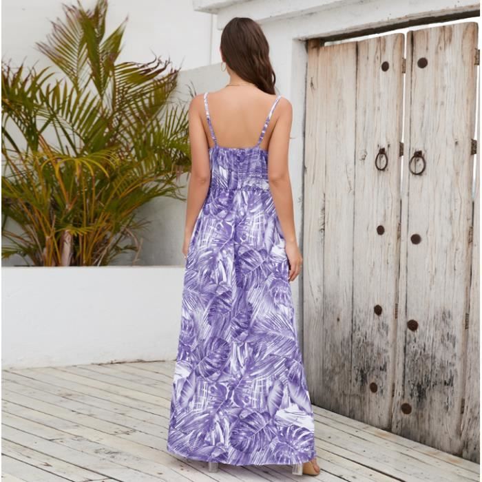 Robe Longue D'été Femme - Bretelles Spaghetti, Col Carré, Volants - Style Bohème Décontracté - Taille élastique