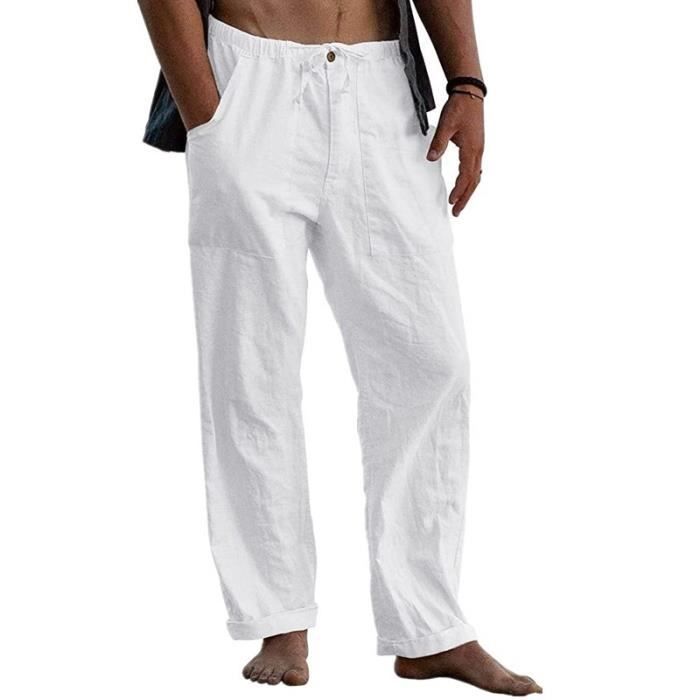 waist pantalon lin homme large