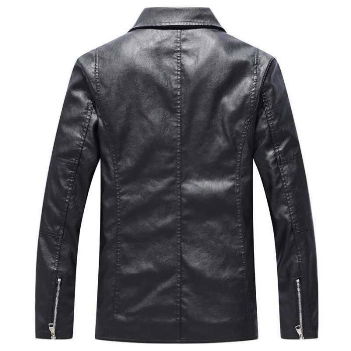 Blouson Simili Cuir Homme Printemps et Automne Casual Veste Zippee Couleur Unie Noir Cdiscount Pret a Porter