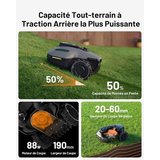 Robot Tondeuse MAMMOTION YUKA Mini 700 - NetRTK+Vision - 700m², Pente 50% - Module 4G Inclus