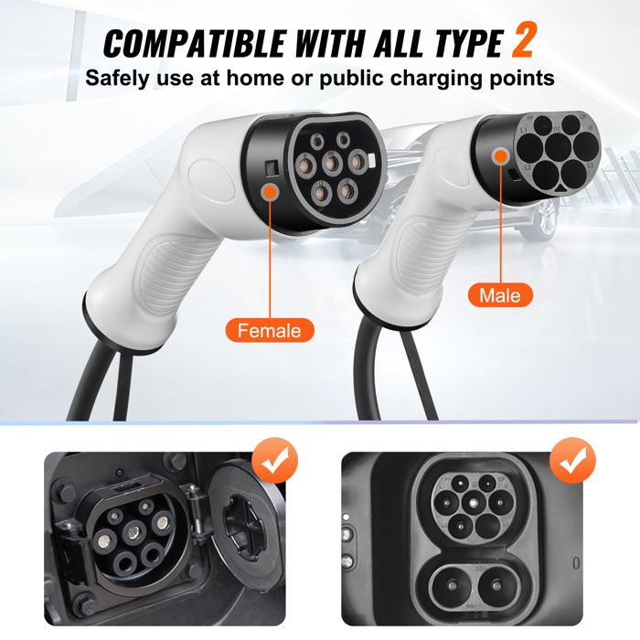 QIAO Câble Charge Type 2 Vers Type 2 7,4 KW 5 M – Câble Recharge VE Mode 3 Rapide Pour Voiture Électrique Et PHEV Avec Sac De Transport Et Protection IP55