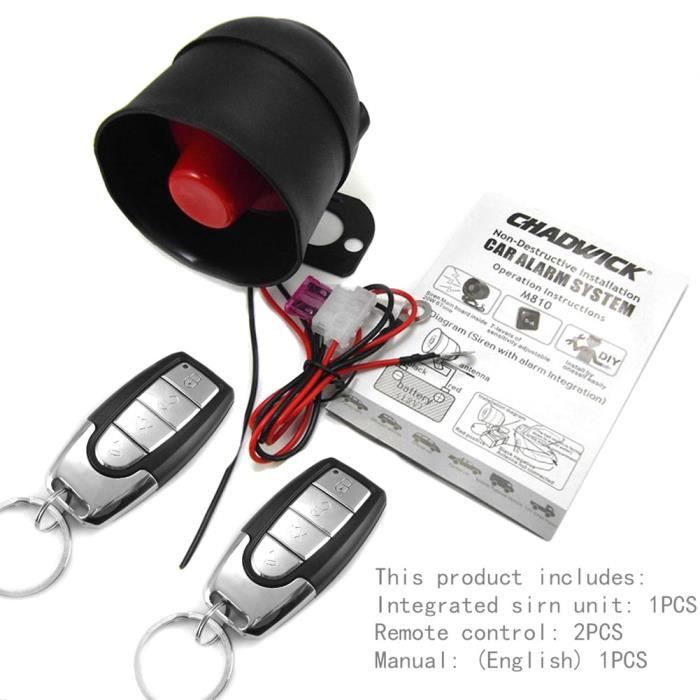 Alarme Voiture Universelle Avec 2 Télécommandes - Système Sécurité Anti-vol, Sirène, Capteur Choc