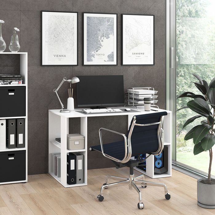 Bureau ARIAN VICCO Blanc - 130x60x75 Cm - Avec étagère Et Tiroir - Neuf En Colis