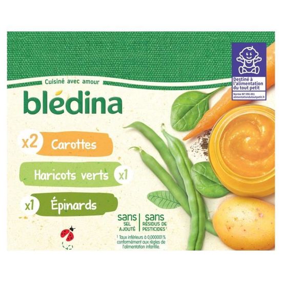 Bledina Petits Pots Bebe Des 4 6 Mois Carottes Epinards Haricots Verts Pack De 3 X 4 Pots De 130 G Achat Vente Legumes Cuisines Bledina Petits Pots