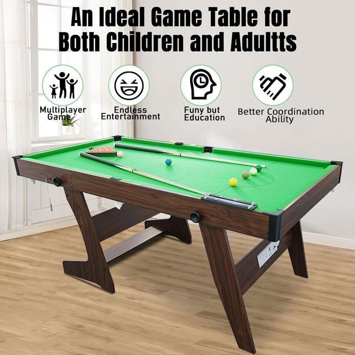 Table De Billard Pliable HLC - Dimensions 183x91.5x79 Cm, Avec Accessoires Complets, Pour Famille - 7