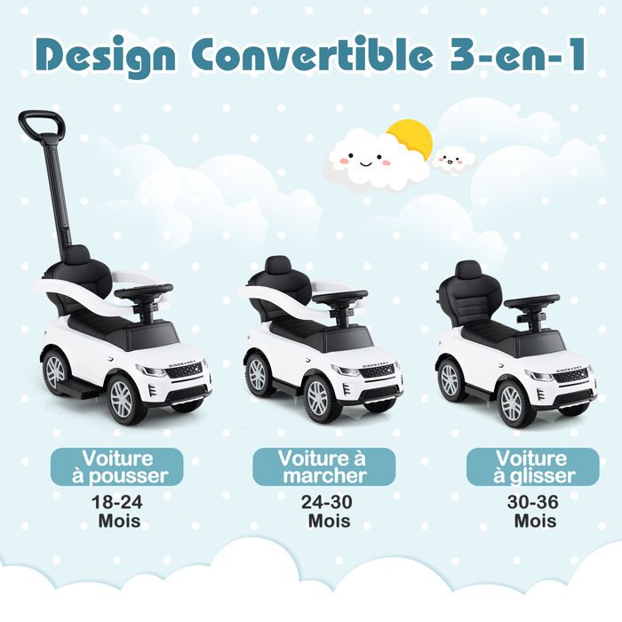 Voiture à Pousser COSTWAY 3 En 1 Volkswagen Pour Enfants 1-3 Ans - Vert Avec Auvent Et Musique