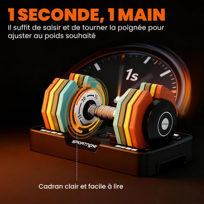 Ensemble d'haltères réglables. Haltères de 1 à 5 kg avec compartiment de rangement à réglage rapide. Poignée antidérapante Économie d'espace Ensemble d'haltères réglables. Haltères de 1 à 5 kg avec compartiment de rangement à réglage rapide. Poignée antidérapante Économie d'espace
