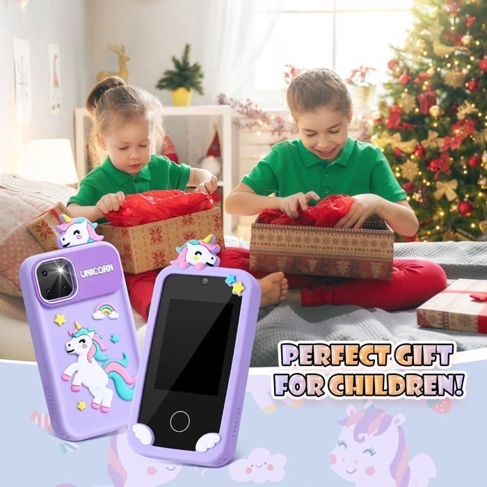 Téléphone Jouet Tactile 2.8 Pouces Pour Enfant 3-10 Ans – Double Appareil Photo, Jeux éducatifs, Histoires, Dessin – Batterie 600 MAh – Cadeau Anniversaire