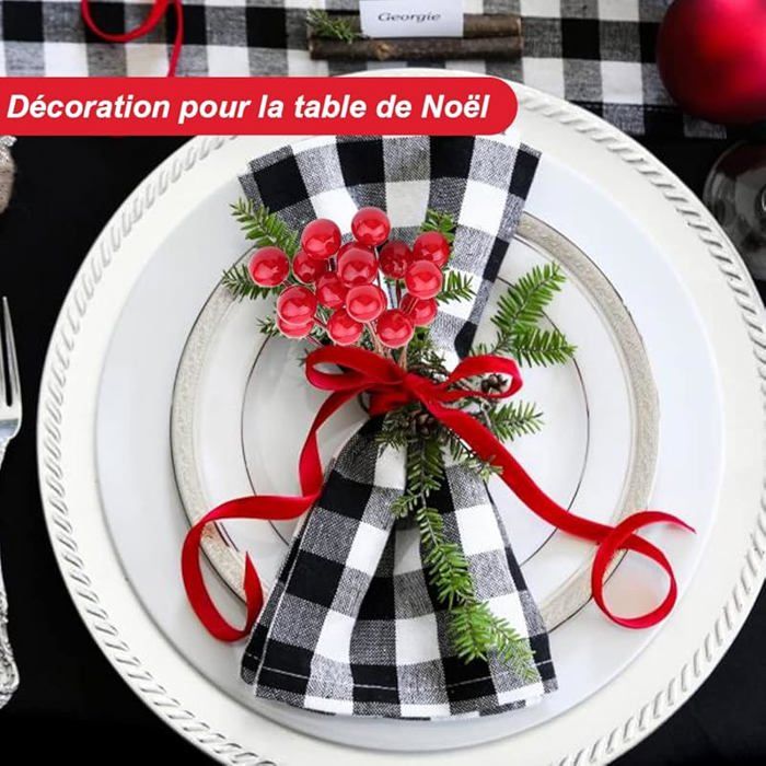 YGbridge Lot De 30 Pics Floraux De Noël, Tiges De Houx Et De Baies De Houx Artificielles Pour Travaux Manuels, Branches De Baies Rouges Et Verdure Pour Décoration D'intérieur De Noël, Guirlande