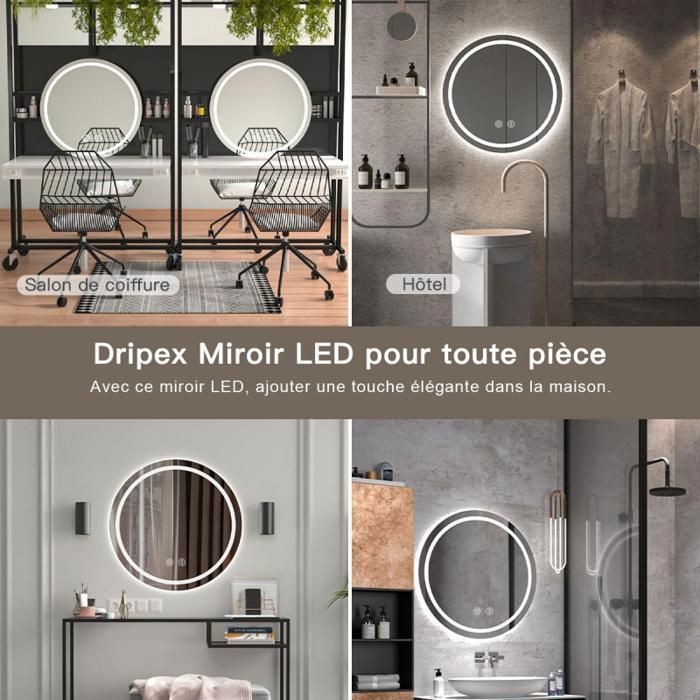 Miroir Salle De Bain 60x80cm Dripex Avec Éclairage LED Dimmable – Ovale Anti-Buée