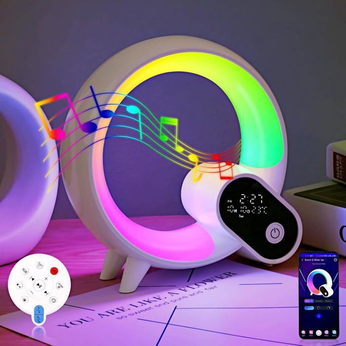 Enceinte Bluetooth LED Lampe De Chevet Sans Fil 48 Couleurs R veil enceinte-bluetooth-led-lampe-de-chevet-sans-fil-48-couleurs-r-veil