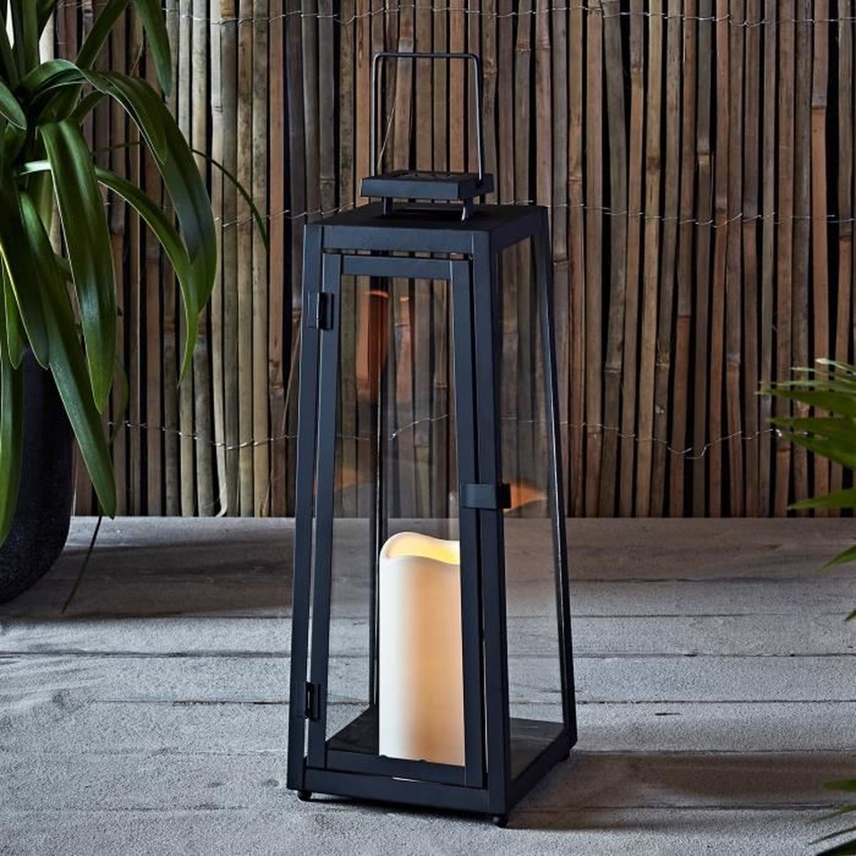 Energie Solaire En Métal Noir Outdoor DEL Bougie Lanterne pour Jardin et Patio 30.5 cm 