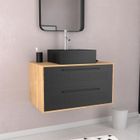AURLANE Meuble de Salle de Bains 80 cm avec Vasque Carrée - Finition Chêne naturel et Noir Mat - UBY