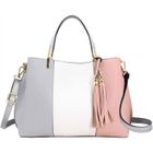 CRAZYCHIC - Sac à Main Femme Cuir PU Multicolore Pompon Franges - Cabas Porté Epaule Bandoulière Mode Elégant Chic - Gris Rose