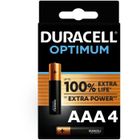 Piles Duracell Pack de 4 piles alcalines AAA Duracell Optimum, 1,5 V LR03