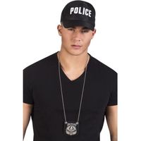 Collier badge policier adulte - Marque - Modèle - Or - Faux-cuir et fer - 34 cm