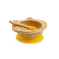 VAISSELLE POUR ENFANTS - Ensemble de vaisselle en bambou avec ventouse - Bol avec cuillère pour bébé, certifié FSC, grenouille jaune