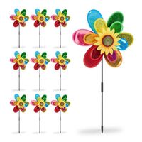 10 x Windrad Blume, dekorativer Blumenstecker, Gartendeko für Balkon oder Terrasse, HxBxT: 74,5 x 37,5 x 14 cm, bunt