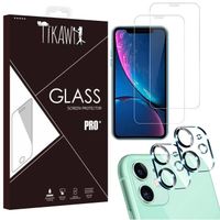 Tikawi x4 Verre trempé 9H Iphone 11 (6.1) [2 Ecran + 2 Caméra] Haute résistance - Protection Avant + Arrière - [Anti-traces] Verre
