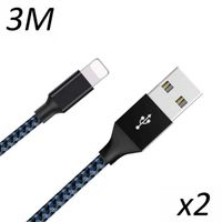 [2 pack] Cable Nylon bleu USB 3M pour iPad 10.2 2019 - 10.2 2020 - 10.2 2020 [Toproduits®]
