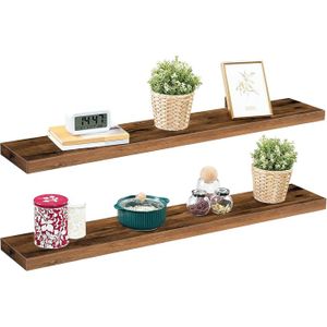HOOBRO Étagères Murales, Lot de 2, Tablettes Flottantes, Suspendues, avec Supports Cachés, Longueur 120 cm, Marron Rustique