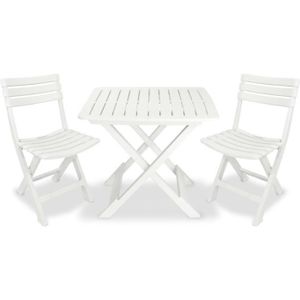 Ensemble table et chaise de jardin vidaXL Ensemble de bistro pliable 3 pcs Plastique Blanc