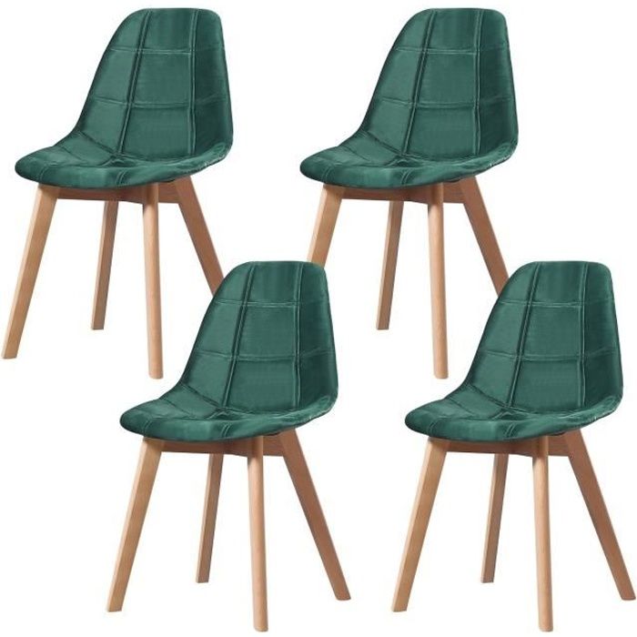 Lot de 4 chaises en velours côtelé vert - Cbc-Meubles
