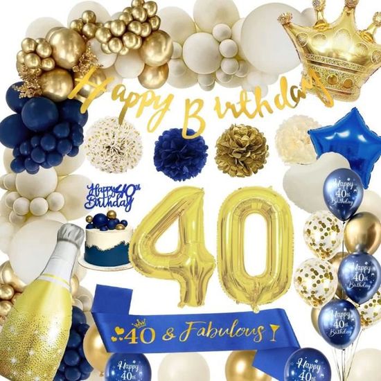 Decoration Anniversaire 40 Ans Homme,APERIL Ballon 40 Ans Anniversaire Fête  Beige Bleu avec Bannière Joyeux Anniversaire - Cdiscount Maison