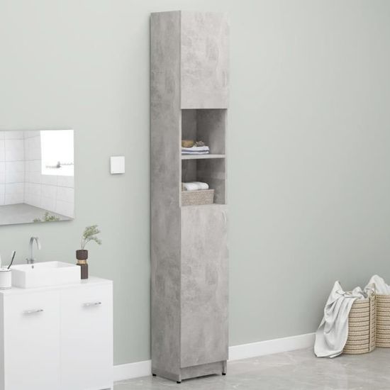 Armoire de salle de bain Gris béton 32x25,5x190 cm Aggloméré-DBA