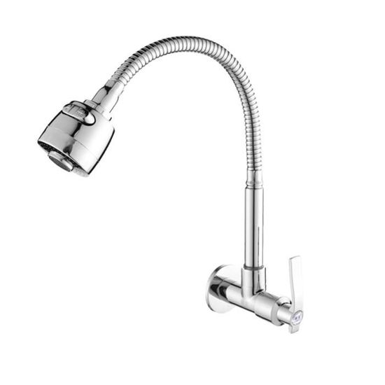 Robinet Rotatif Mural Chromé - Bec Pivotant Commande Unique - Alliage Zinc - 30cm - Cuisine Ou Salle De Bain - 8