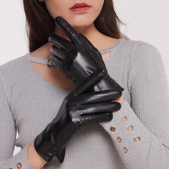 Femmes hiver chaud en cuir noir Gants écran tactile Mitaines utile Beauté 