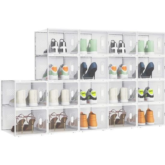 Boîte à chaussures transparente, empilable en plastique pour baskets,  ouverture frontale magnétique et boîte de rangement pour chaussures de  grande