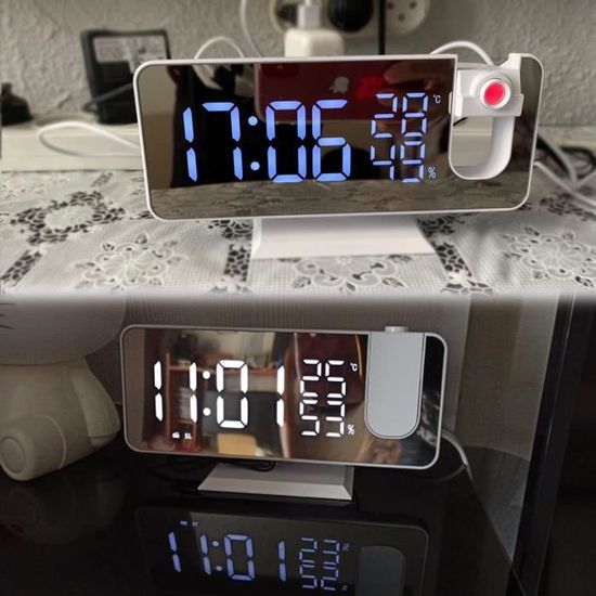 VORRINC - Réveil Projecteur Plafond Heure/température - Double Alarme USB