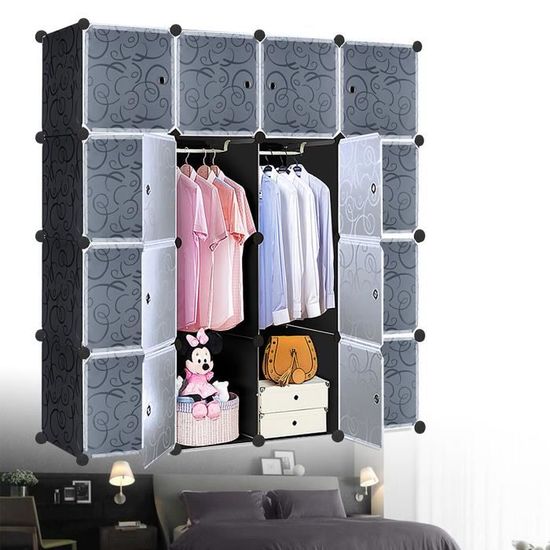 HENGMEI Armoire de rangement Noir DIY Étagère Système Penderie à monter