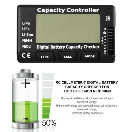 Testeur De Batterie Lipo Numérique Stronrive - Contrôleur Tension & Capacité Pour LiPo, Li-ion, NiCd, NiMH - Précis Et Portable