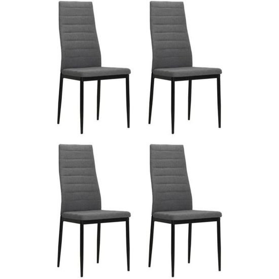 Lot de 4 Chaise de salle à manger - OVONNI - Design contemporain - Tissu Gris - Structure en métal