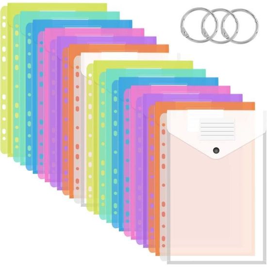 24 Pochettes Plastique A4 Perforées - Transparentes Avec Bouton Pression - Rangement Documents