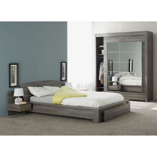 Chambre Adulte Complète (140*190) Chêne Gris - SLEEP - L 217 x l 273 x