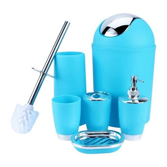 6pcs salle de bains accessoires Ensemble distributeur de savon bac porte-gobelet brosse à dents porte( Bleu) HB007