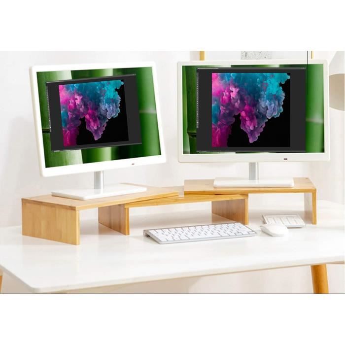 Support Surélevateur Pour écran D'ordinateur UKCOCO - Plateau Blanc En MDF épais 50x20cm - Rehausse Moniteur, PC Portable Ou TV - 7