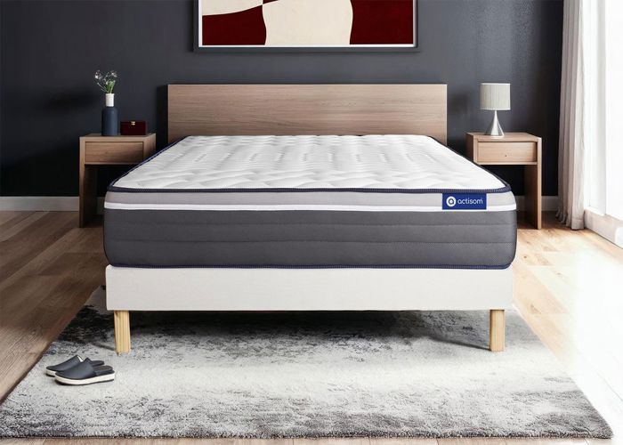 Ensemble matelas ACTILATEX PLUS 160x200 Latex+Mémoire de forme Maxi épaisseur 7zones de confort + sommier KIT blanc 160 x 200 cm