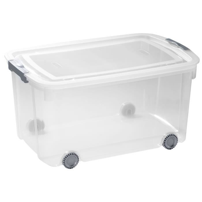 ALLIBERT Boîte de rangement Logic - Clip gris - Roulette - Couvercle transparent - 50 L
