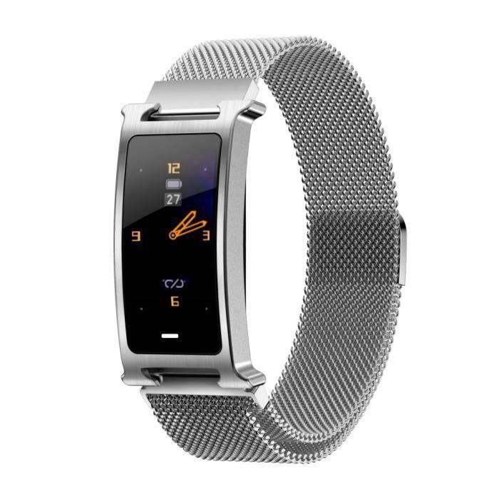 Montre Connectée Écran Couleur F8 Santé De Suivi Fréquence Cardiaque Surveillance Avec Bracelet En Métal Milanese - Argent