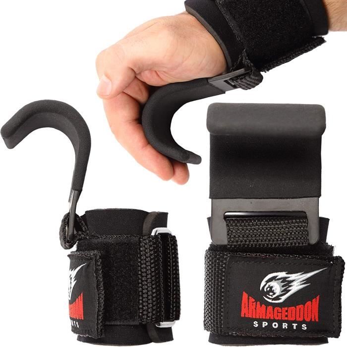 Sports Power Sangle Tractions de Levage Crochets Musculation Bandage de Poignet - Lot de 2 en Acier de Qualité Premium