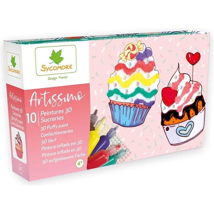 SYCOMORE-Artissimo-10 Tableaux Peintures 3D Gonflantes-Sucreries-Petit Modèle-Loisirs Créatifs Enfant-Dès 7 Ans