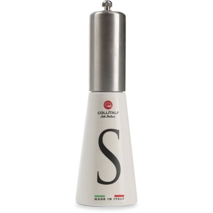 COLLITALI Moulin CONIQUE bois blanc, rechargeable, mécanisme céramique, visse réglage mouture, SEL 40 g