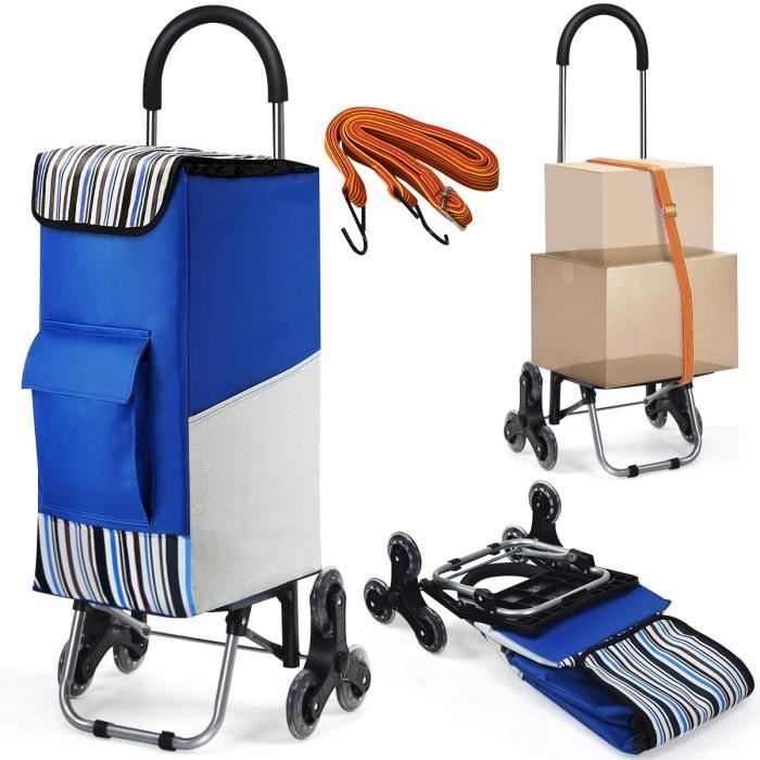 COSTWAY Diable Pliable Chariot de Transport 35L avec 6 Roulettes, Sac de Courses Détachable en Oxford, Sangle Élastique et Poignée