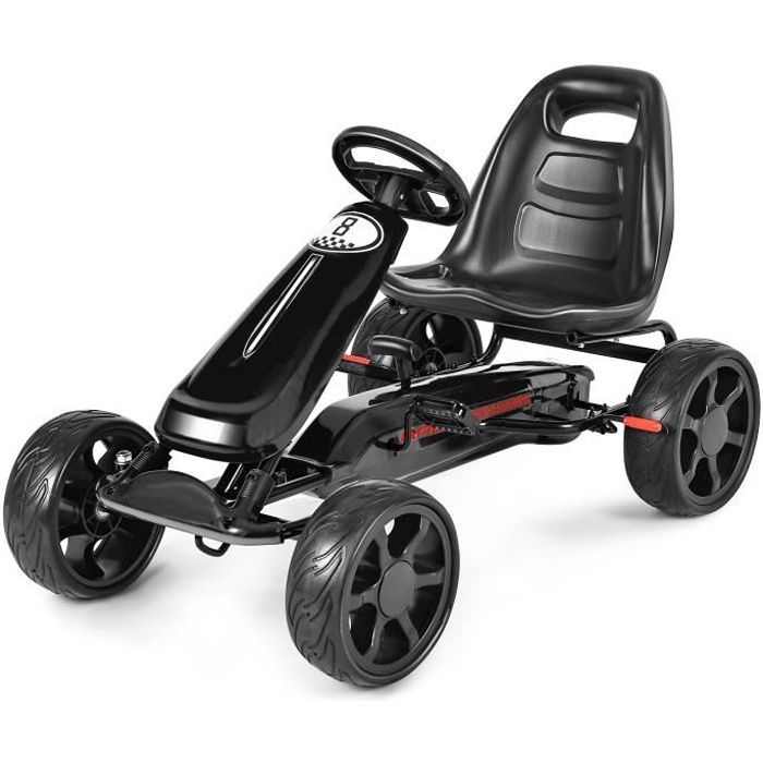 COSTWAY Go Kart à Pédales Formule 1 Racing Embrayage avec Frein, Roues en Caoutchouc EVA pour Enfants pour 3-8 ans Noir