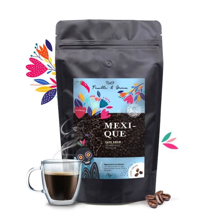Café Grain Décaféiné Sans Solvant Mexique- Torréfaction Artisanale D'Origine Française - Paquet refermable avec Valve 1 kg