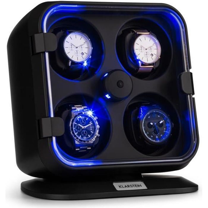 Remontoir automatique - Klarstein - pour 4 montres - 4 vitesses - LED bleu - Coffret montre - Boite à montre - Design luxe
